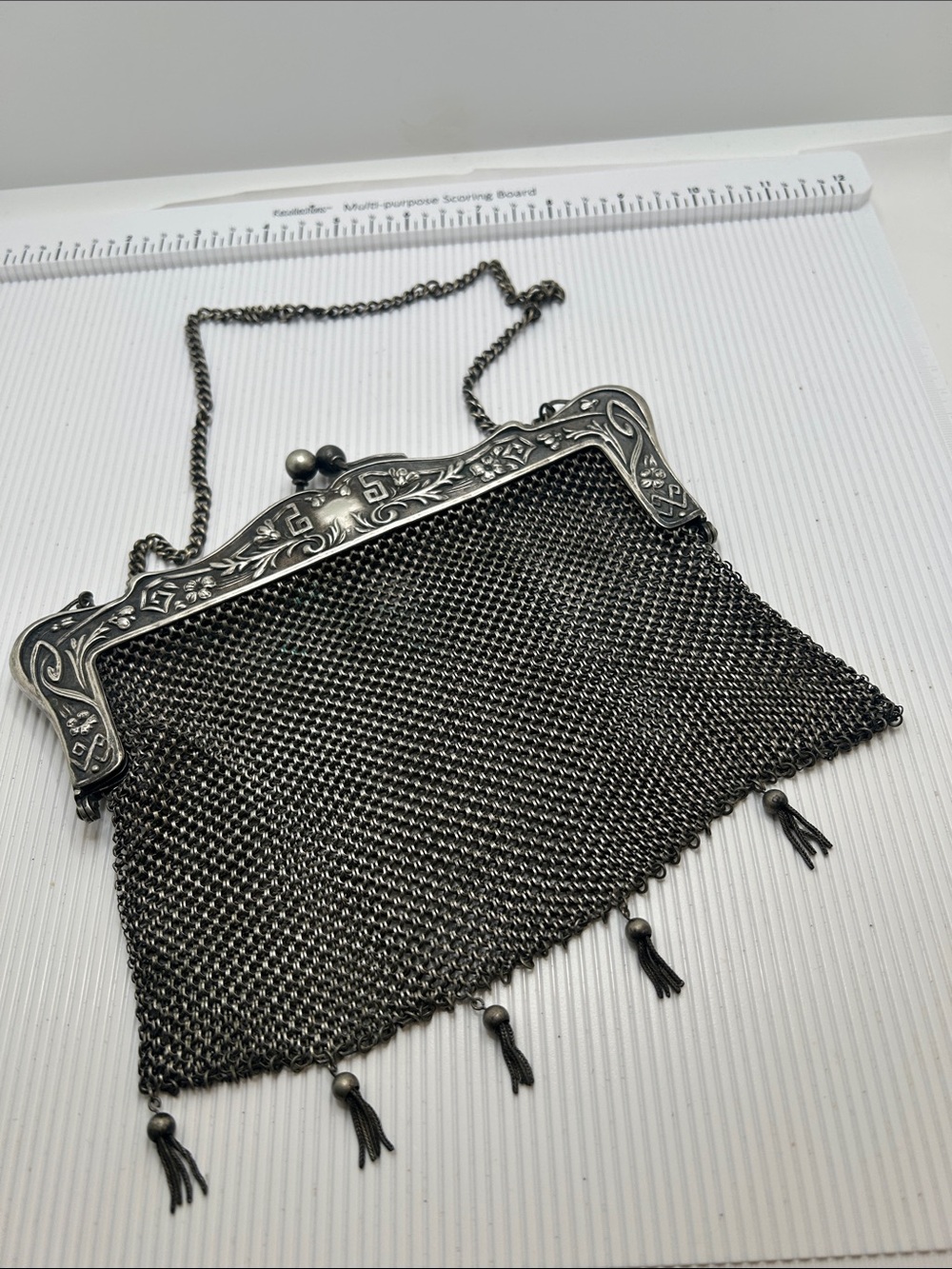 Vintage German Silver Metal Mesh Evening Clutch with Chain